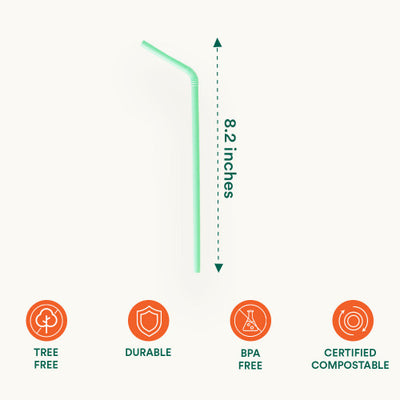 Image shows the length and features of Compostable Bendable Straws  