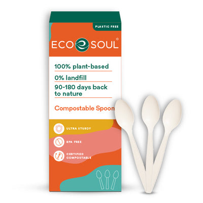 Set of compostable spoons, environmentally friendly option.