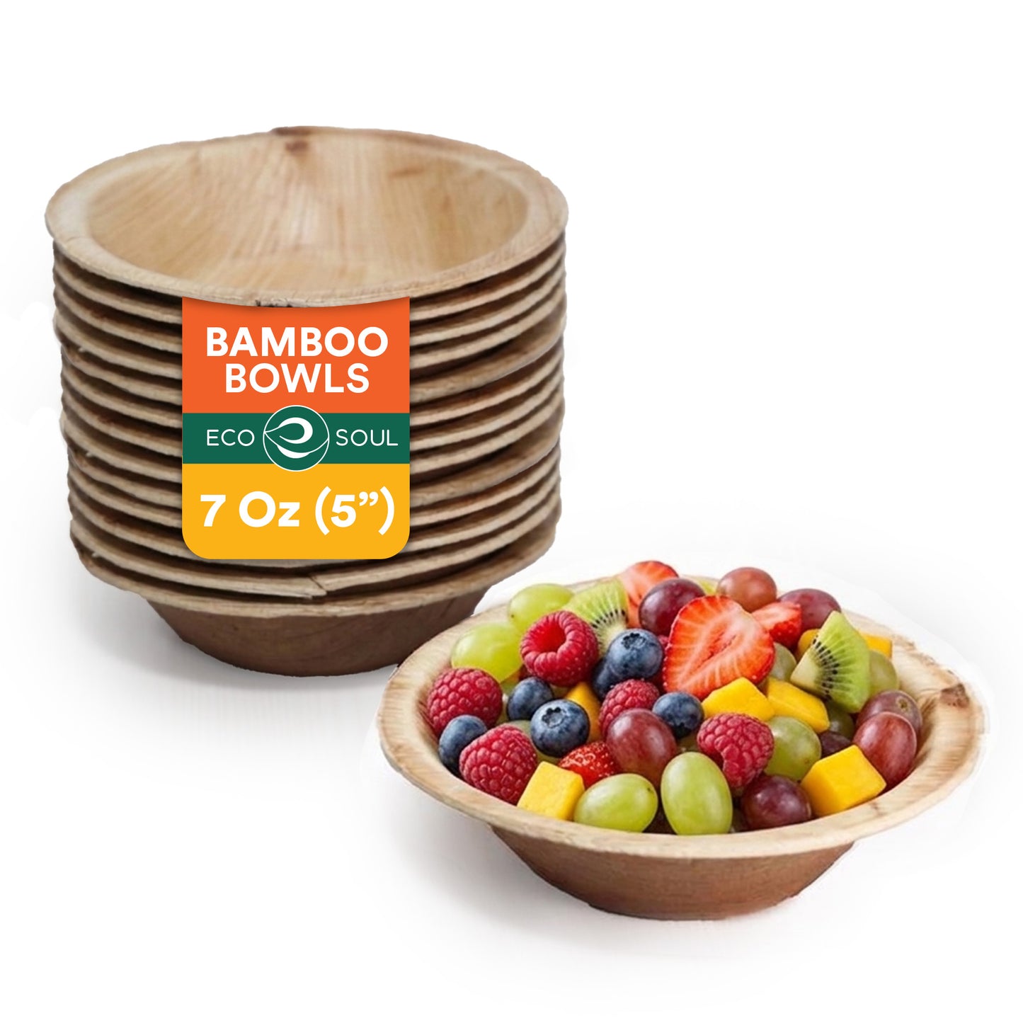 7 oz Compostable 5 Inch Round Bamboo Bowls