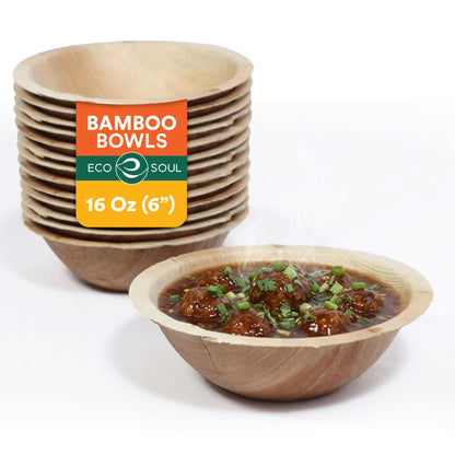 16 oz Compostable 6 Inch Round Bamboo Bowls