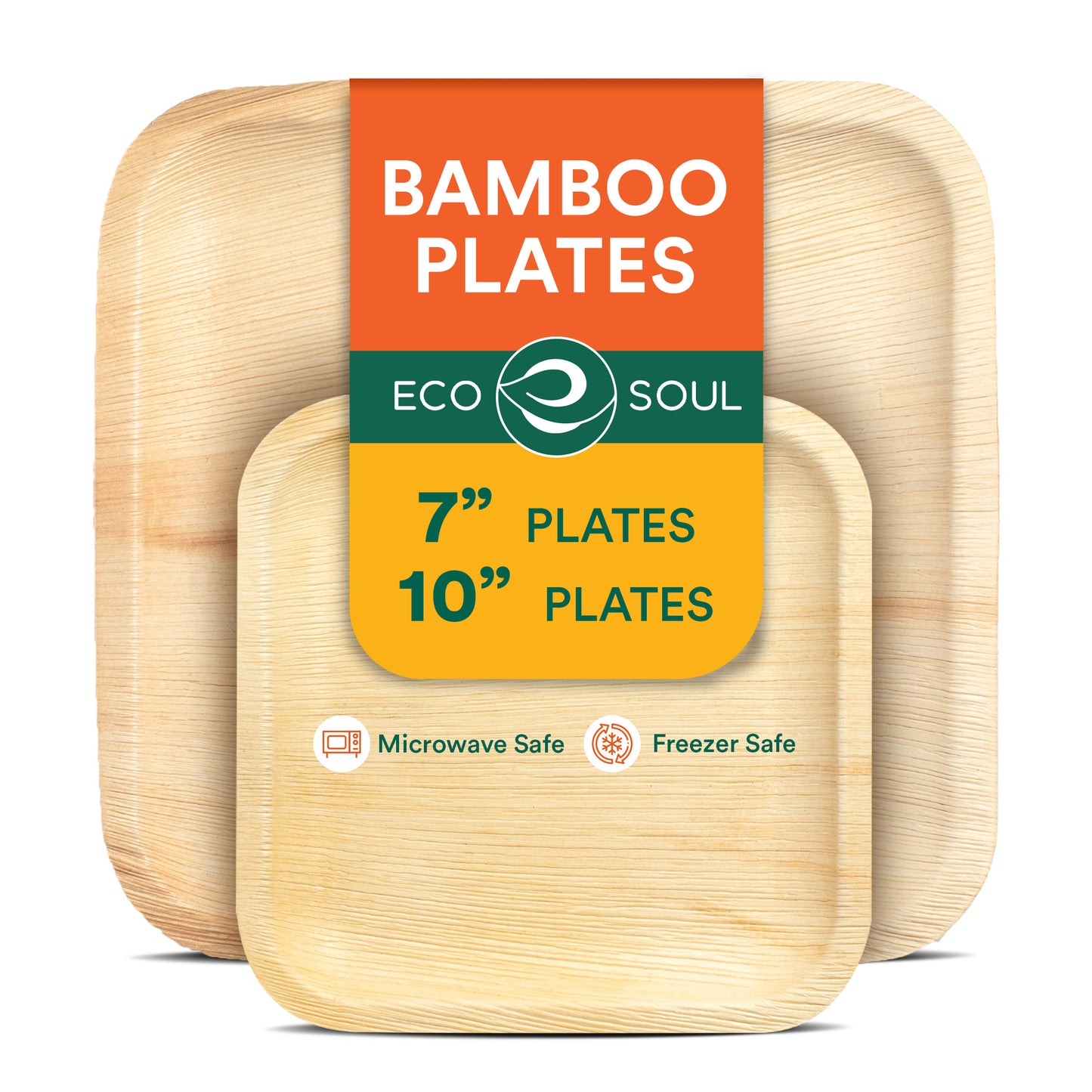 10 Inch & 7 Inch Square Compostable Bamboo Plates