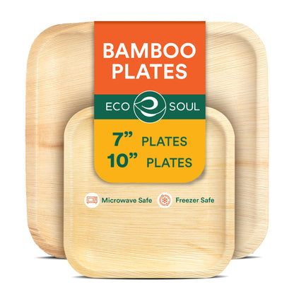 10 Inch & 7 Inch Square Compostable Bamboo Plates