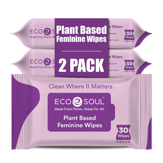 EcoSoul Plant-Based Feminine Wipes For Women| 30 Eco-Friendly Wipes Each (Pack of 2)
