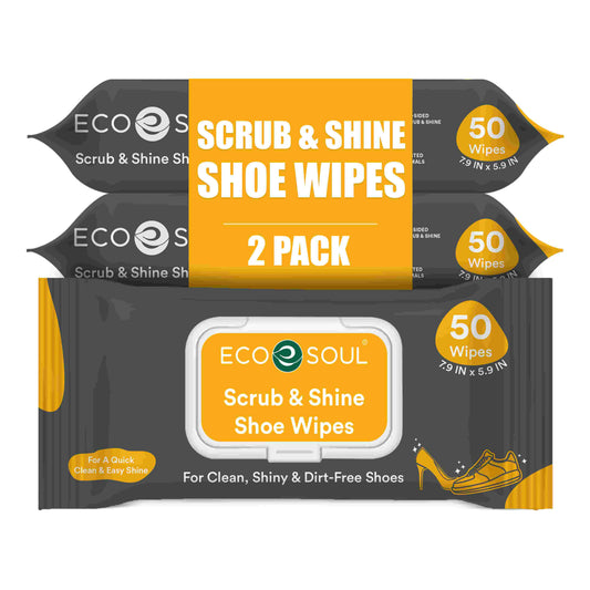 ECO SOUL Scrub & Shine Shoe Cleaning Wipes (50 Count, Pack of 2)