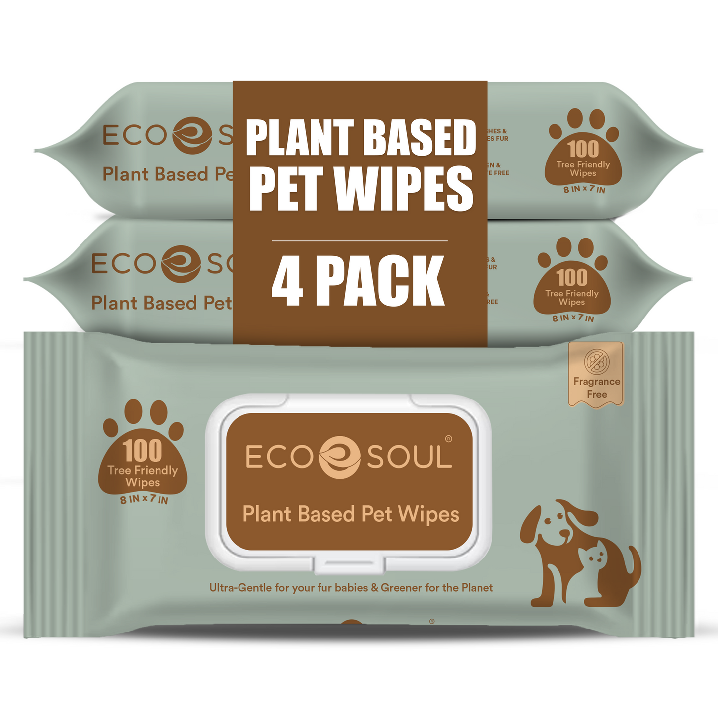 Pet Wipes for Dogs & Cats with Aloe & Glycerin | Pack of 4 (4 x 100 Wipes)