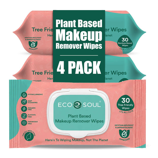 ECO SOUL Plant-Based Makeup Remover Wipes (30 Count, Pack of 4)