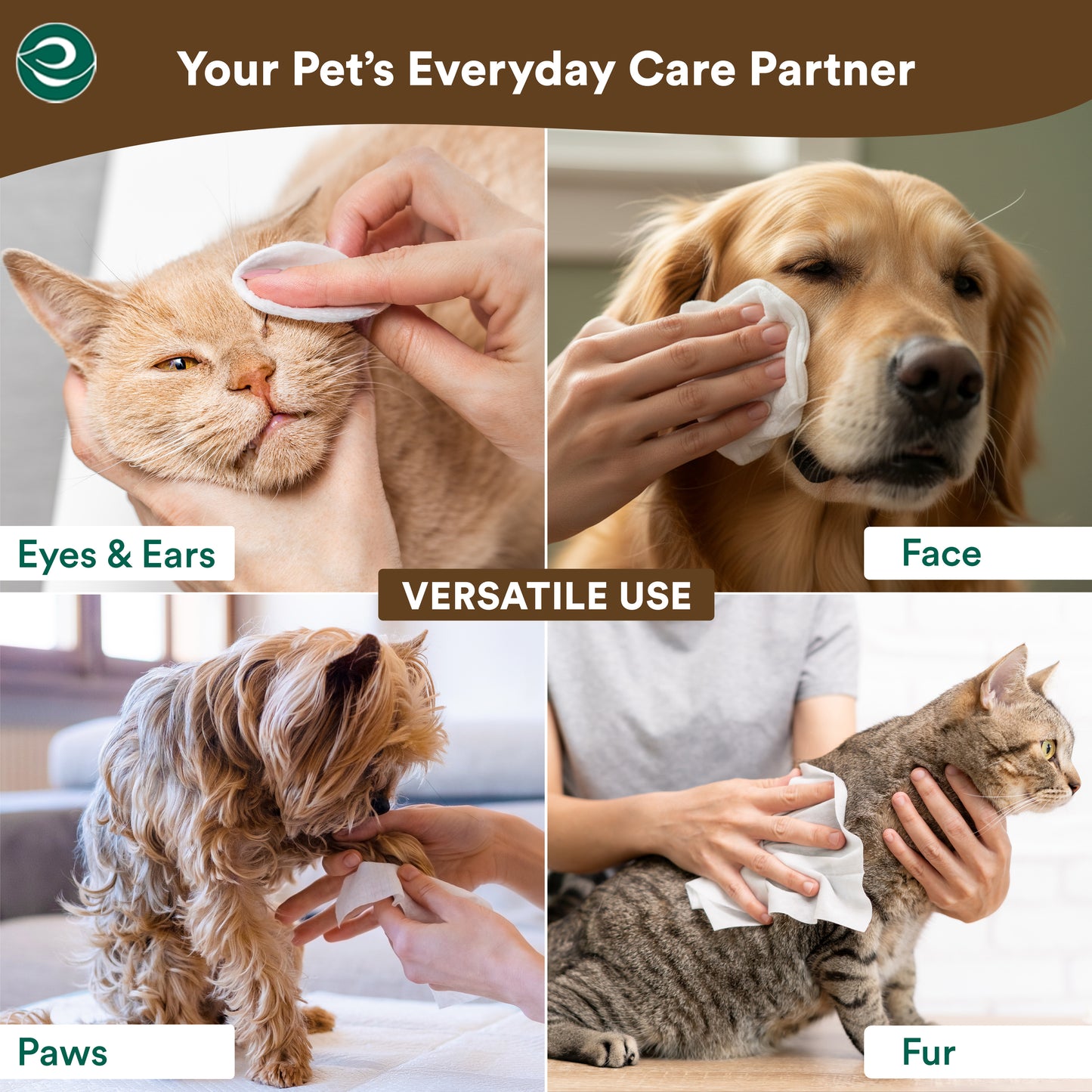 Pet Wipes for Dogs & Cats  with Aloe & Glycerin | Pack of 2 (200 Wipes)