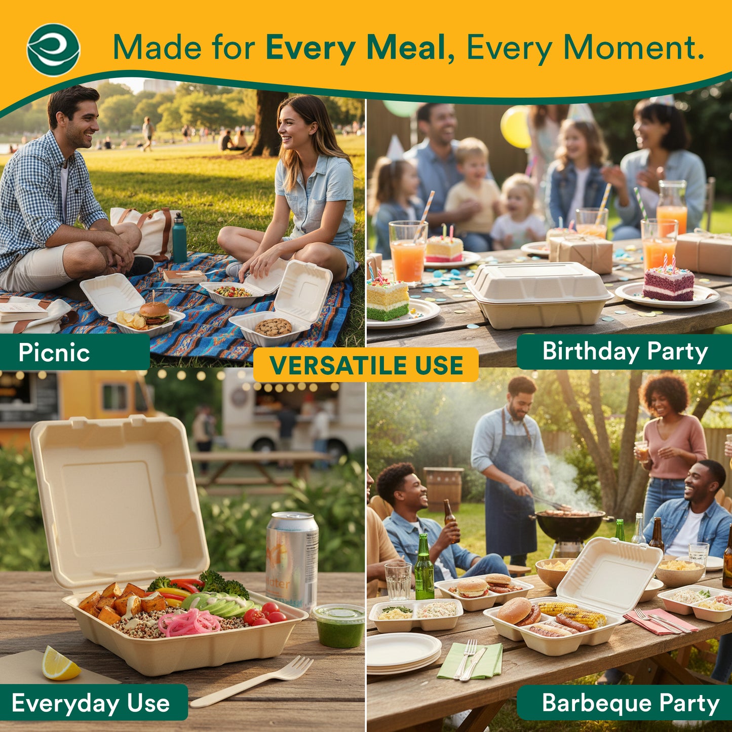 Compostable Clamshell Take Out Food Containers With Lids [6X6]