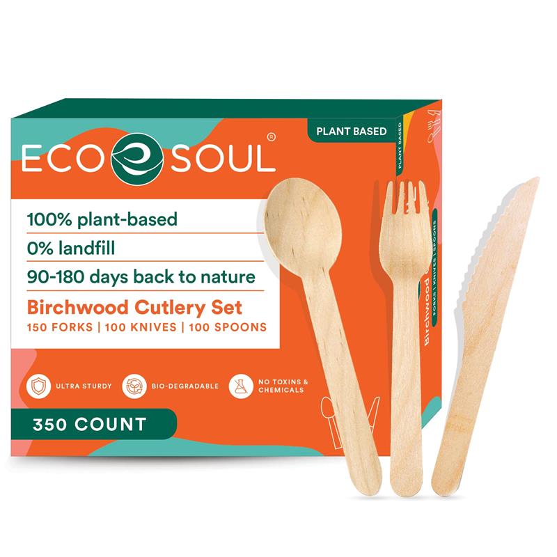 Compostable Wooden Cutlery Set - 350 Count