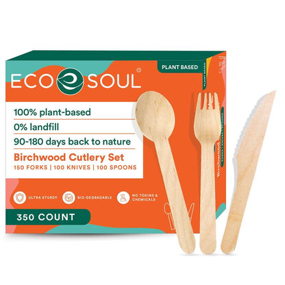 Compostable Wooden Cutlery Set - 350 Count